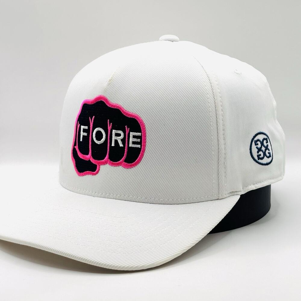 G/Fore "Fore" White Stretch Adjustable Snap Back Cap/Hat One Ten